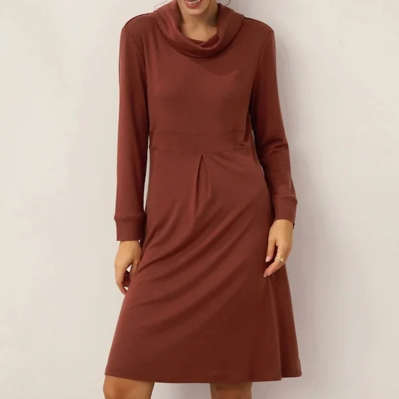 Tencel Wool Draped Neck Stretch Midi Dress KIRA - Picture 6 of 8